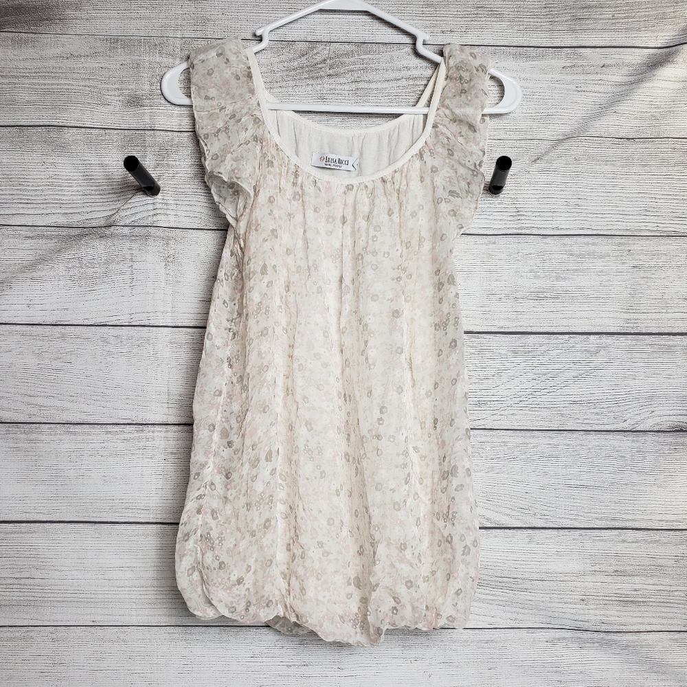 Luisa Ricci Made in ItalySilk Flutter‎ Sleeve Bubble Hem Women Top Small